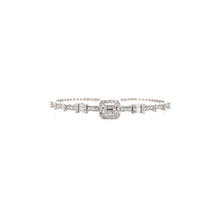 Load image into Gallery viewer, ALAIA BAGUETTE AND ROUND DIAMOND OPEN BANGLE WHITE GOLD