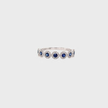 Load and play video in Gallery viewer, VAREN BLUE SAPPHIRE DIAMOND HALO HALF BAND RING
