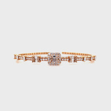 Load and play video in Gallery viewer, ALAIA BAGUETTE AND ROUND DIAMOND OPEN BANGLE ROSE GOLD
