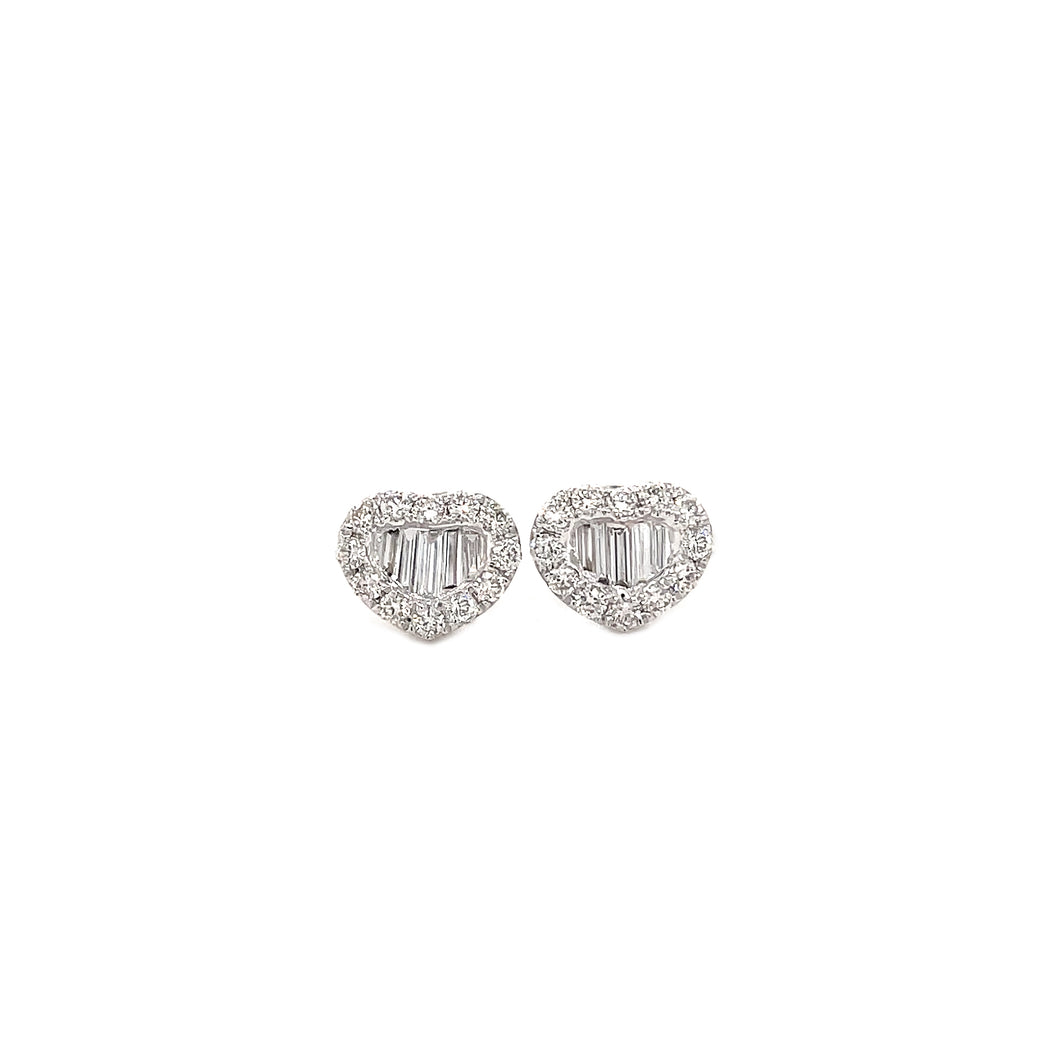 DIONE BAGUETTE AND ROUND DIAMOND HEART EARRINGS