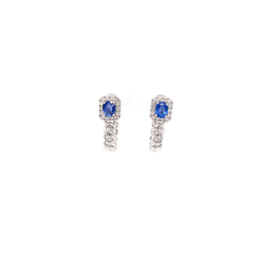 EMBER BLUE SAPPHIRE CUBAN LINK DIAMOND EARRINGS