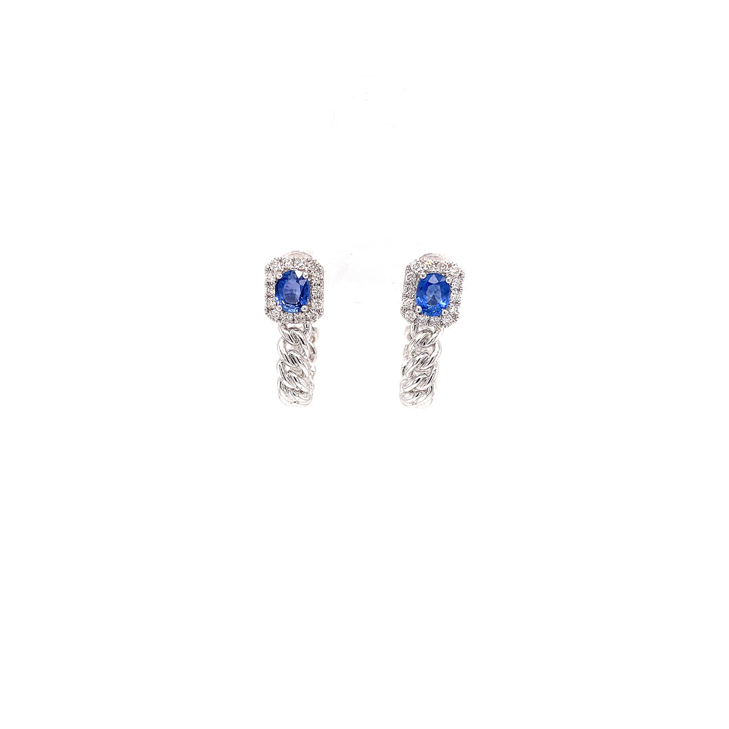 EMBER BLUE SAPPHIRE CUBAN LINK DIAMOND EARRINGS