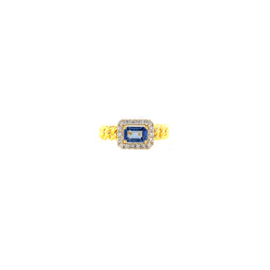 EMBER BLUE SAPPHIRE CUBAN LINK DIAMOND RING (EMERALD CUT)