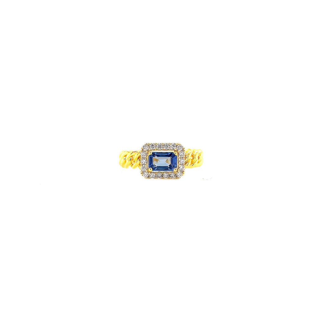 EMBER BLUE SAPPHIRE CUBAN LINK DIAMOND RING (EMERALD CUT)