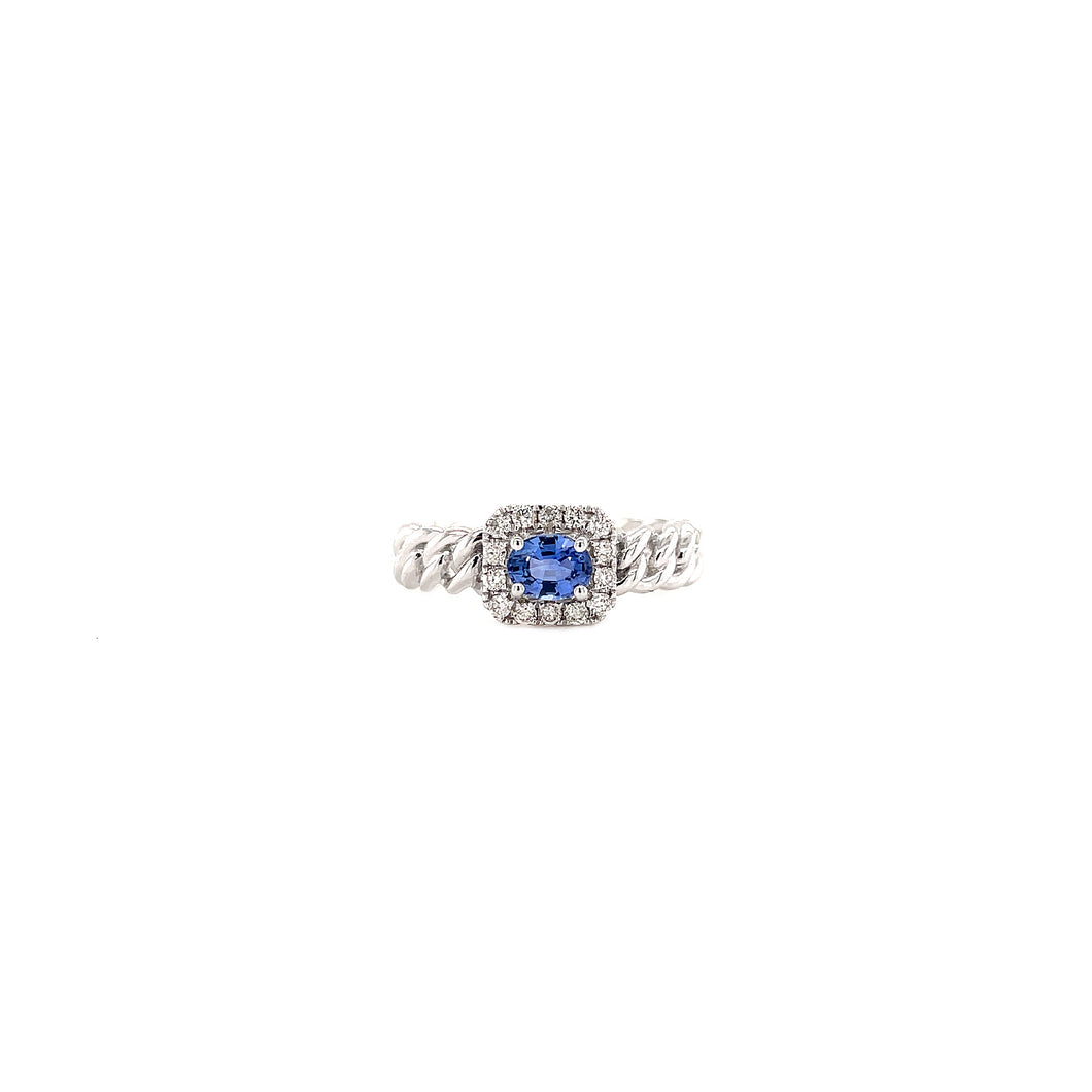 EMBER BLUE SAPPHIRE CUBAN LINK DIAMOND RING (FANCY CUT)