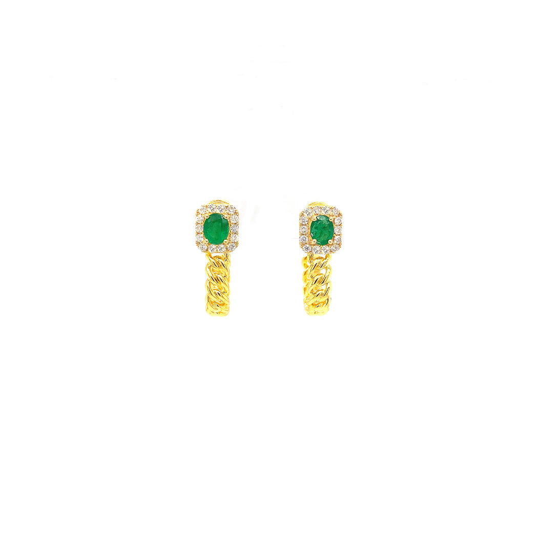 EMBER EMERALD CUBAN LINK DIAMOND EARRINGS