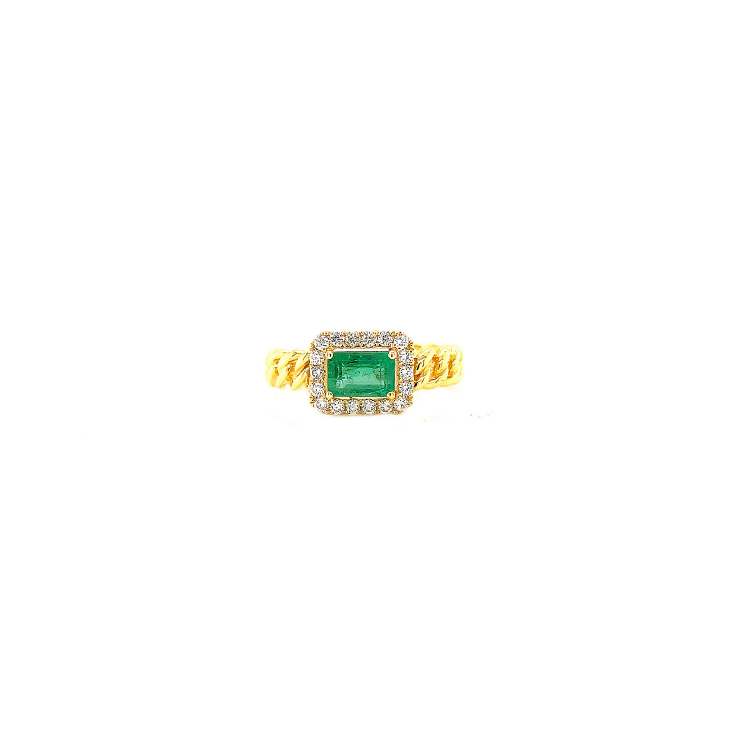 EMBER EMERALD CUBAN LINK DIAMOND RING (EMERALD CUT)