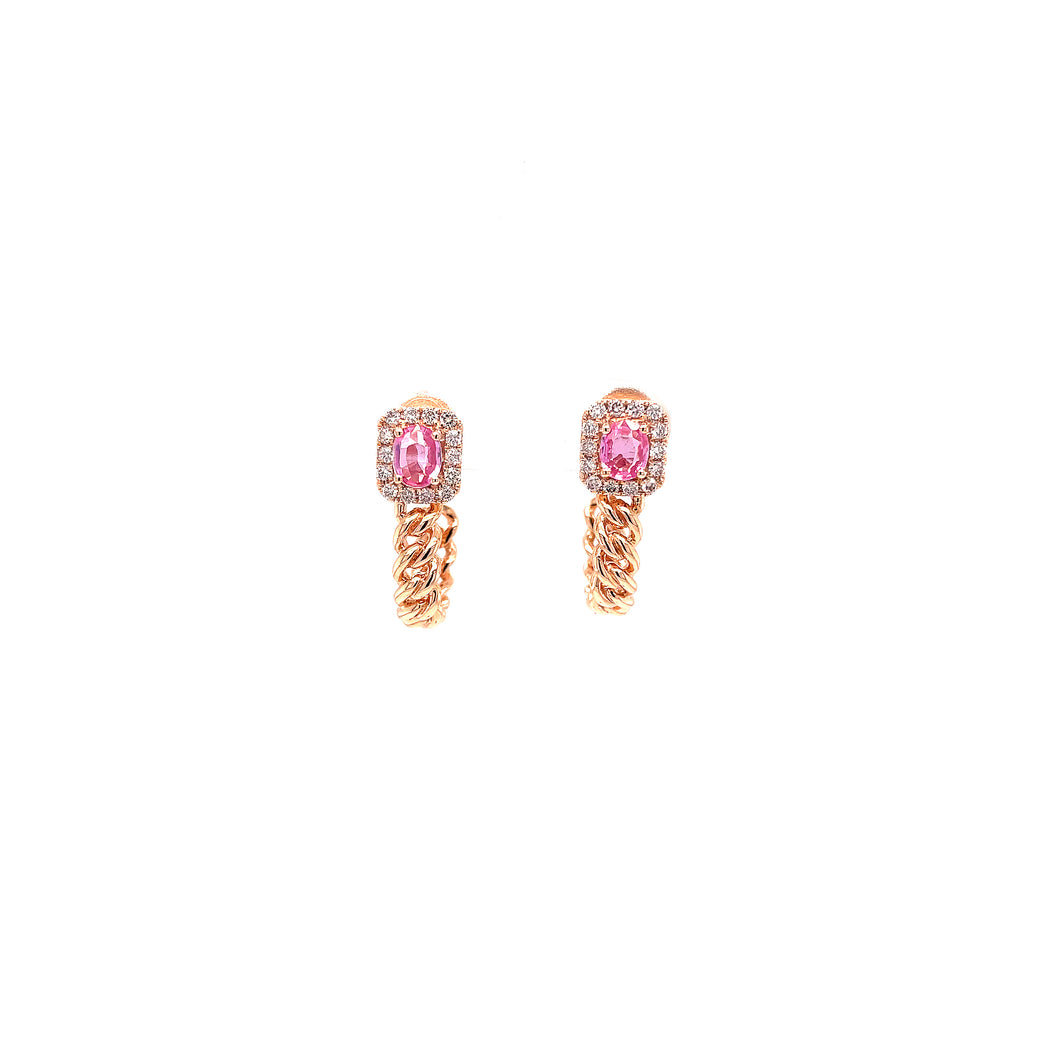 EMBER PINK SAPPHIRE CUBAN LINK DIAMOND EARRINGS