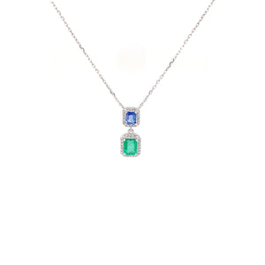 LUNA DUO EMERALD BLUE SAPPHIRE DIAMOND NECKLACE