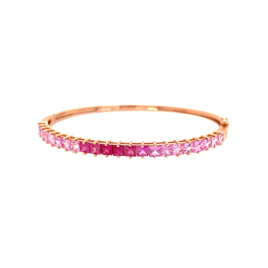 TIA PRINCESS CUT PINK SAPPHIRE ROSE GOLD BANGLE