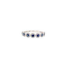 Load image into Gallery viewer, VAREN BLUE SAPPHIRE DIAMOND HALO HALF BAND RING
