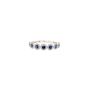 VAREN BLUE SAPPHIRE DIAMOND HALO HALF BAND RING