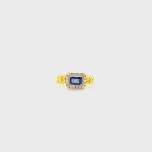 Load and play video in Gallery viewer, EMBER BLUE SAPPHIRE CUBAN LINK DIAMOND RING (EMERALD CUT)
