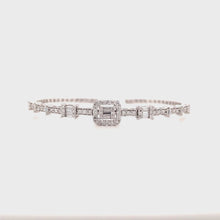 Load and play video in Gallery viewer, ALAIA BAGUETTE AND ROUND DIAMOND OPEN BANGLE WHITE GOLD
