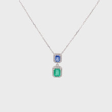 Load and play video in Gallery viewer, LUNA DUO EMERALD BLUE SAPPHIRE DIAMOND NECKLACE
